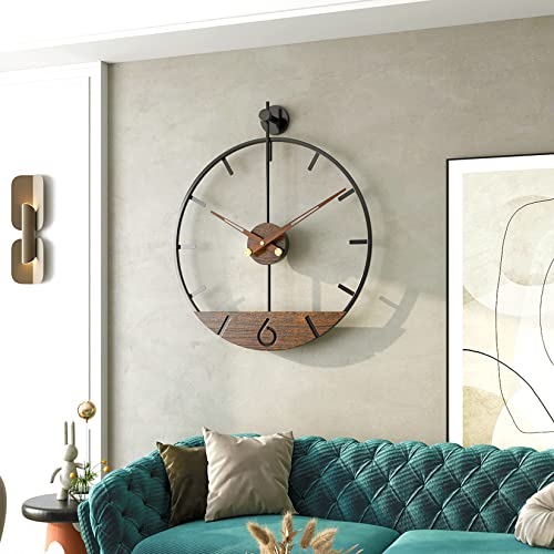 Modern Wood Walnut Dial Wall Clock, Large Simple Wall Decor Metal Frame Silent Non Ticking Clock for Living Room Decor, Kitchen, Bedroom, Study Decoration, Handmade Home Gift Idea, 15.8 in - size: 1.Medium 18.5In(47cm)