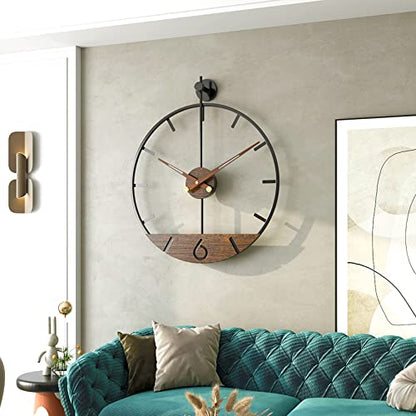 Modern Wood Walnut Dial Wall Clock, Large Simple Wall Decor Metal Frame Silent Non Ticking Clock for Living Room Decor, Kitchen, Bedroom, Study Decoration, Handmade Home Gift Idea, 15.8 in - size: 1.Medium 18.5In(47cm)