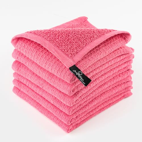 Kitchen Cleaning Dish Wash Cloths Waffle Terry Design Kitchen DishCloths|Washable 12x12 Cotton Dish Rags for Drying Dishes|Counter Top Barista Dust Wipes|Spring Easter Basket Decor| 6 Pc Set- Pink - color: Pink