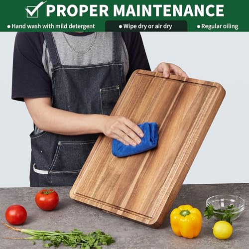 20 Inch Large Acacia Wood Cutting Board, 1.3 Inch Thick Reversible Butcher Block for Kitchen, Large Charcuterie & Cheese Board with Deep Juice Groove, for Serving, Meat, Vegetables - size: 20"L x 15"W