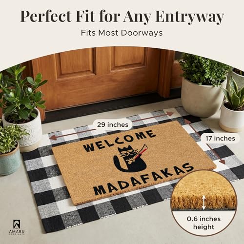 Coir Welcome Mat, Non-Slip, Welcome Madafakas, 17 x 29 in | Traps Dirt and Mud, Anti-Shedding, Durable PVC Backing, 100% Natural Coir, Indoor and Outdoor Entryway, Easy to Clean - color: Madafakas