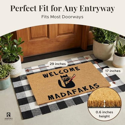 Coir Welcome Mat, Non-Slip, Welcome Madafakas, 17 x 29 in | Traps Dirt and Mud, Anti-Shedding, Durable PVC Backing, 100% Natural Coir, Indoor and Outdoor Entryway, Easy to Clean - color: Madafakas