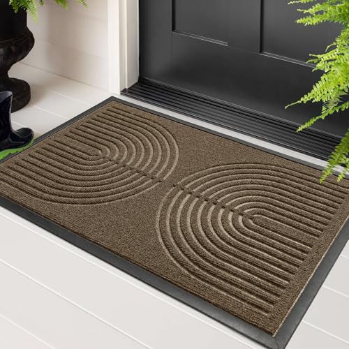 RORA Front Door Mat Outside Entrance, Indoor Welcome Doormat 29.5x17 | Brown Heavy Duty Door Mats, Absorbent, Dirt Trapper with Non-Slip Rubber Backing, Waterproof Outdoor Mat for entryway, patio - color: Brown, size: 29.5x17 inch