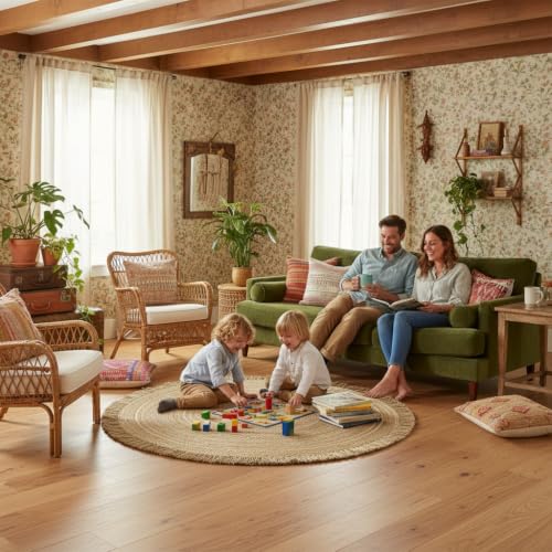 Hand Woven Jute Round Rug, Natural Reversible Boho Area Rug for Entryway, Kitchen, Living Room and Bedroom I Farmhouse Indoor Floor Rug - 3ft, Circular - size: 3' (Round)