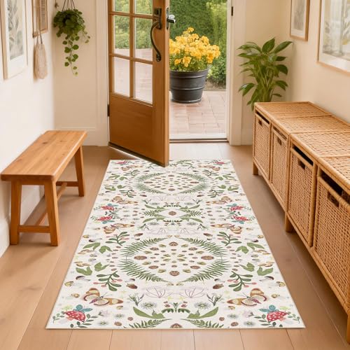 Washable Hallway Runner Rug 3x6 - Non Slip Rugs for Kitchen Floor Soft Butterfly Carpet Runner Farmhouse Low Pile Ultra Thin Long Rugs for Entryway Laundry Room （Beige，3x6） - color: Beige, size: 3' x 6' (Runner)