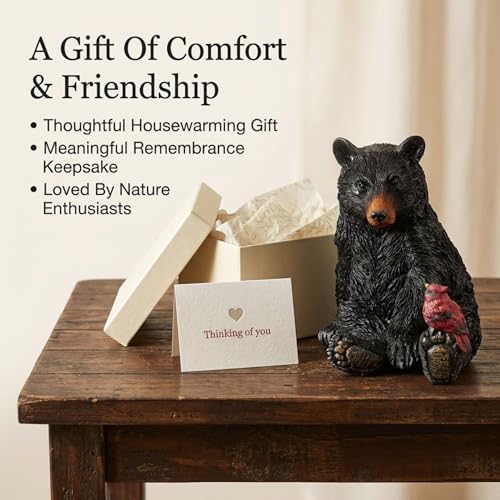 The Bridge Collection Black Bear and Cardinal Friend Figurine | Hand Painted Realistic Bear Decor For Cabin, Home or Garden Decor