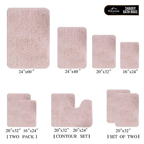 Walensee Shaggy 2 Piece Bath Rug Set (Dusty Pink) - 20 x 24 U Shape Contour & 20 x 32 Bath Mat - Machine Wash/Dry - Plush Absorbent Non Slip - color: Dusty Pink