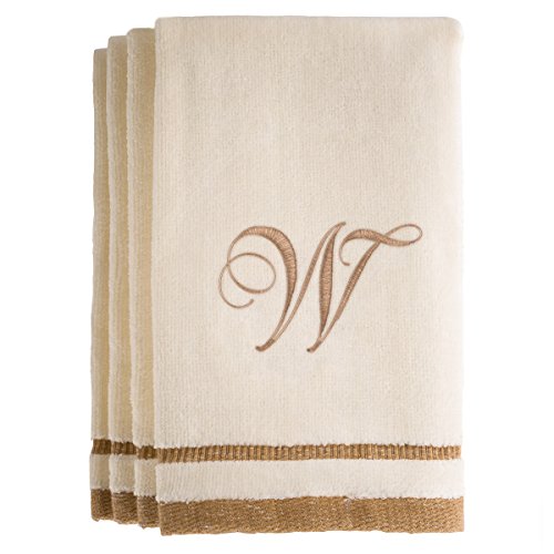 Monogrammed Gifts, Fingertip Towels, 11 x 18 Inches - Set of 4- Decorative Golden Brown Embroidered Towel - Extra Absorbent 100% Cotton- Personalized Gift- For Bathroom/ Kitchen- Initial W (Ivory) - color: W