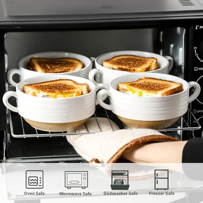 HASENSE Ceramic Soup Bowls with Handles Set of 2, 20 Oz French Onion Soup Crocks, Stackable Serving Bowls for Chili, Stew, Cereal & Pasta, Microwave Dishwasher Safe, White - color: White, size: Set of 2