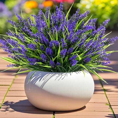 Geegoods 24 Bundles Purple Artificial Plants Flowers Outdoor, UV Resistant | Faux Plants with Monkey Grass, Realistic Plastic Flowers for Garden Porch Window Box Patio Hanging Planter Decor - color: Purple, size: 24PCS