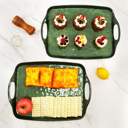 TP Melamine Serving Trays with Handles, 19" x 12", Set of 2, Retro Green | Large Rectangular Trays, Serving platters, Turkey and Party Serving, Lightweight, Break-resistant - color: Retro Green, size: 19" x 12"
