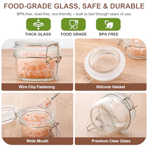 4oz Mini Airtight Glass Jars with Clamp Lid - Small Spice, Jam & Honey Jars for Kitchen Pantry Storage, Cute Clear Sauce Containers for Seasoning, Sugar, Salt, Wedding & Party Favors - size: 4 fl oz x12 - Round