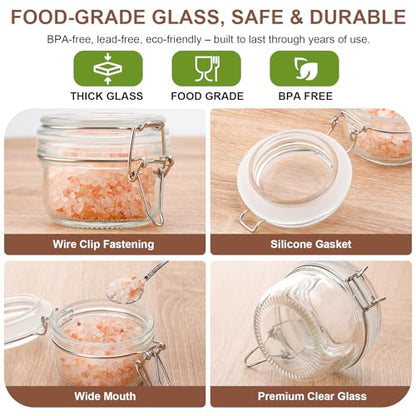4oz Mini Airtight Glass Jars with Clamp Lid - Small Spice, Jam & Honey Jars for Kitchen Pantry Storage, Cute Clear Sauce Containers for Seasoning, Sugar, Salt, Wedding & Party Favors - size: 4 fl oz x12 - Round