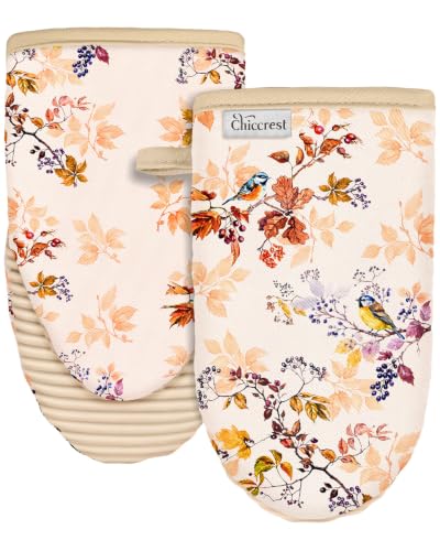 100% Thick Cotton Oven Mitts Ribbed Soft Silicone Natural Bird | Aesthetic Oven Mitts for Women, Machine Washable Non-Slip Kitchen Mitts, Reversible for Both Hands, Stylish Kitchen Decor - color: Colorful Bird