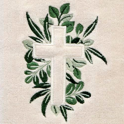 SKL Home Cross with Greenery Hand Towel 2pc Set for Bath/Kitchen/Bar & Gift, Natural - color: Cross With Greenery