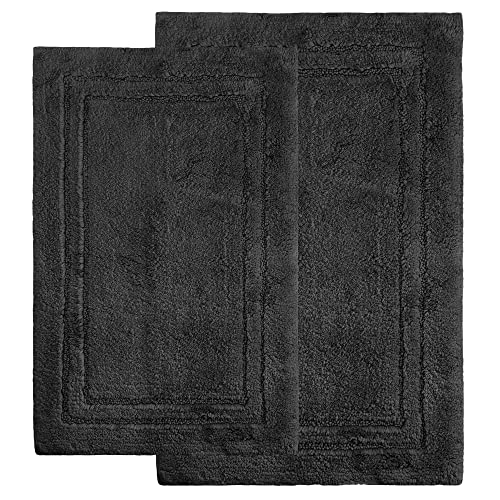 Cotton Bath Rug Set, Area Rugs for Bathroom Decor, Washable and Non-Slip Rugs, Hardwood Tile Floor Cover, Kitchen Accent Rugs, Non-Skid Latex Backing, 20" x 30", 24" x 36", Black - color: Black, size: 20" x 30", 24" x 36" - Rectangle