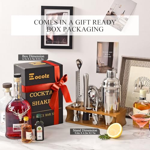 Bartender Kit Cocktail Shaker Set with Stand Bar Tool Bar Set for Drink Mixing Home Bartending Kit 17-Piece Bar Cart Accessories: Martini Shaker, Mixer Spoon, Jigger, Muddler, Strainer & Recipes Gifts - color: Silver Cobbler - 17pcs