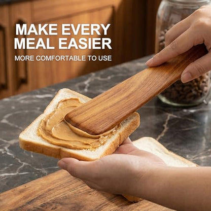 Non Toxic Wooden Cooking Utensils Set Flat Wood Spatula Spurtle Scraper | Acacia Spatula for Kitchen Use Slotted Turner Teak Utensil Cucharones De Cocina Wok Spatula Bamboo Non Stick Kitchen Utensils - color: 4 PCS SPATULA