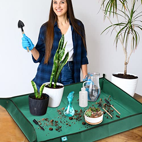 Plant Repotting Mat 43.3" x 29.5", Garden Potting Mat for Indoor | Waterproof Transplanting Mat, with 7P Succulent Plant Tools Kit