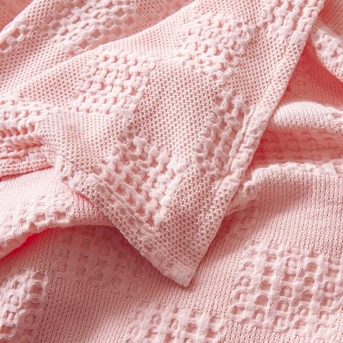 LGYKUMEG 100% Cotton Waffle Knit Blanket,Lightweight,Breathable and Soft, Waffle Weave Weave Throw Blankets for Single Bed and Couch,Pink, 100 x 150 cm / 39 x 59 inch - color: Pink, size: Throw 39x59 inch