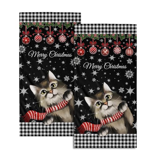 Giwawa Christmas Black Cat Hand Towels Winter Snowflake Dish Fingertip Towels Set of 2 Absorbent Face Towels for Bathroom Kitchen Gym Home Decor - color: Christmas Black Cat