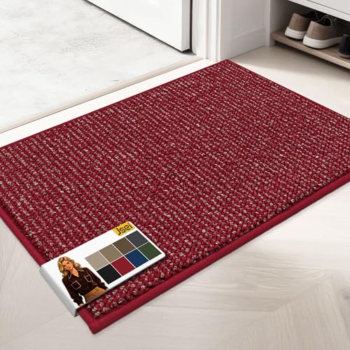 JSEI Door Mat for Entrance, TPR Non-Slip Backing, 20"x32", Red | Washable Low Profile Doormat for Front Door & Back Door, Absorbent Dirt-Trapping Entryway Rugs for Wet Shoes & Dirty Paws - color: Red, size: 20'' X 32''