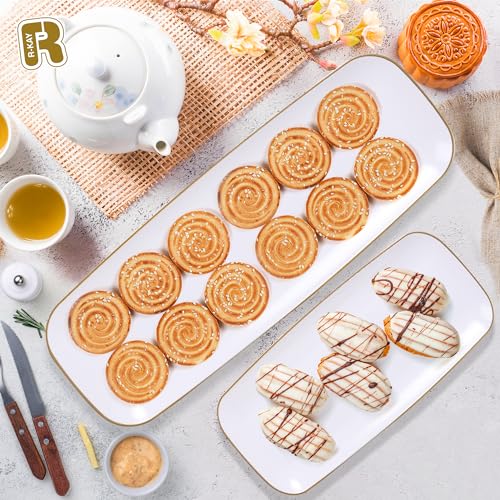 R-kay 4 Pack Plastic Serving Trays - White & Gold - 17 x 6.5 in - Heavy Duty Dessert Trays - Rectangular Party Platters - color: White And Gold, size: 17 Inch