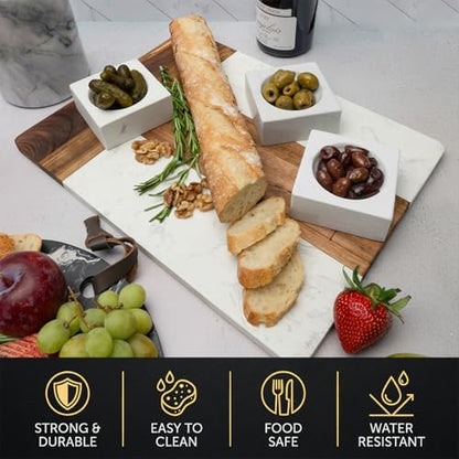 HomeWetBar Personalized Charcuterie Board Gift Set | Custom 15.75" x 11.75" White Marble & Acacia Wood Cheese Board with Serving Bowls | Perfect Housewarming + Wedding + Couples Gift Idea - style: Winslow White Marble Board + Serving Bowls