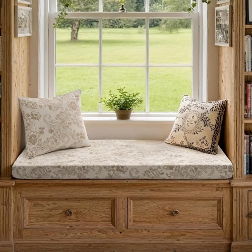 Custom Bay Window Cushion, Jacquard Chenille Window Seat Cushion, Customized Window Sill Seat Cushion, Bench Seating Foam Cushions for Indoor Furniture, Dining Room, Mudroom, Breakfast Nook, Anti-Cat - color: [Cotton Linen] - Light Gray