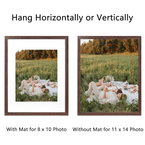 11x14 Picture Frame Brown 3 Pcs Frames can Display 8x10 Picture with Mat or 11x14 Without Mat on the Wall - color: Brown, size: 11x14 in-3Pack