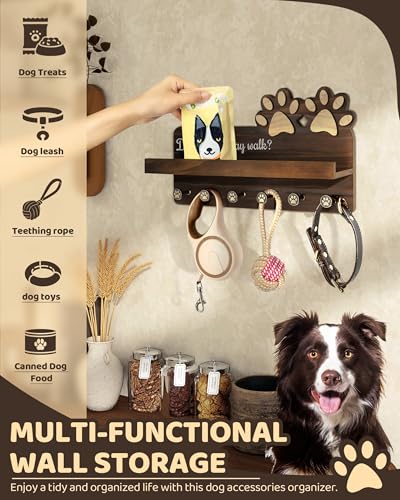 MTERSN Cute Dog Leash Holder for Wall for Pet Station Organizer, Brown - color: Brown