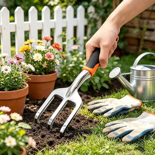 Stainless Steel Garden Tool Set，3 Pieces, Including Hand Shovel & Transplant Shovel & Hand Rake with Non-Slip Soft Ergonomic Handle (Orange) - color: orange