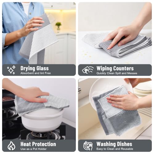 Homaxy Premium 100% Cotton Kitchen Towels 18"x28", 6 Pack, Grey | Large Kitchen Hand Towels, Soft and Absorbent Tea Towel, Dish Towels with Hanging Loops - color: Grey, size: 18 x 28 - 6 Pack