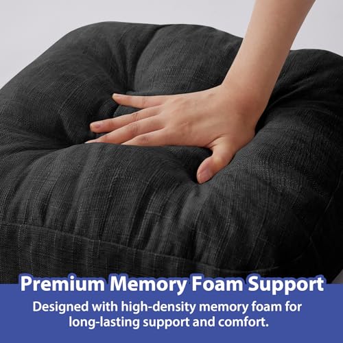 IASEAHK Chair Cushions, Foam Dining Chair Cushions, Tufted Indoor Chair Pads, 16.5” x 16.5” x 3.5”, Set of 2, Black - color: Black, size: Pack of 2