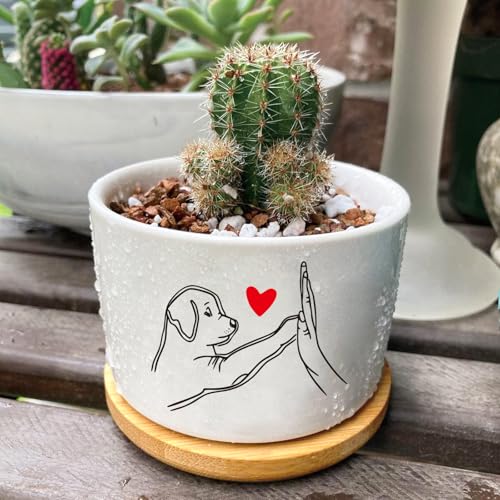 1Pcs Dog Window Garden Planter Pots with Drainage Tray, Ceramic Pot 3 Inch | Small Planters for Plants,Decoration for Outdoors,Home,Office,Dog Gifts for Women Men,Housewarming(No Plants Included) - style: Dog