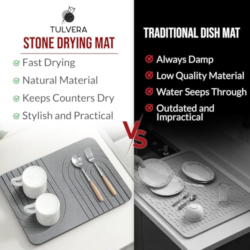 Stone Dish Drying Mat for Kitchen Counter – Diatomaceous Earth Drying Mat | Fast-Absorbing, Minimalist Design, Durable Diatomite | Non-Slip, Heat Resistant, Easy-to-Clean | USA Brand | 15.7”x11.8”
