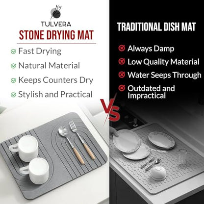 Stone Dish Drying Mat for Kitchen Counter – Diatomaceous Earth Drying Mat | Fast-Absorbing, Minimalist Design, Durable Diatomite | Non-Slip, Heat Resistant, Easy-to-Clean | USA Brand | 15.7”x11.8”