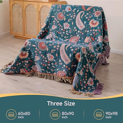 100% Cotton Boho Throw Blanket for Bed White Flowers 90"x98" | 4-Layer Gauze Breathable Double-sided Muslin Blanket,Soft Lightweight All Season Quilt with Fringe,Multi-purpose Blanket - color: Cashews, size: 90"x98"