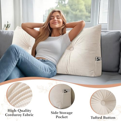 Full Triangular Headboard Pillows Wedge Bed Rest Reading Pillow with Side Pocket Soft Large Backrest Positioning Support Bolster Cushion Grey Black,47 * 4.7 * 15.7in - color: Grey Black, size: Full ：47in*4.7in*15.7in