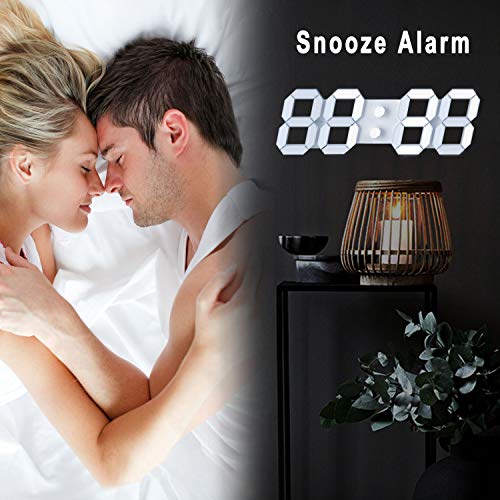 EDUP HOME® 3D LED Digital Wall Clock with Remote Control, 9.7 Inch, White | Desk Alarm Clock with Night Light, Adjustable Brightness, 12/24H, Time, Date & Temperature for Home or Office - color: Cool Lights 9.7" Led Clock + White Design
