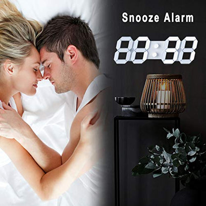 EDUP HOME® 3D LED Digital Wall Clock with Remote Control, 9.7 Inch, White | Desk Alarm Clock with Night Light, Adjustable Brightness, 12/24H, Time, Date & Temperature for Home or Office - color: Cool Lights 9.7" Led Clock + White Design