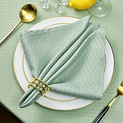 Sage Green Jacquard 17x17 Square Polyester Cloth Napkins Set of 8 | Waterproof, Stain Resistant, Shrink Proof, Washable, fabric, Outdoor, Dining, Wedding, Kitchen, Party, Banquet, Reusable - color: Sage Green