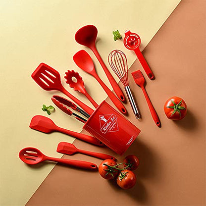 Pranski Kitchen Utensils Set-12 Pieces Silicone Cooking Utensils Set (Dishwasher Safe) 392°F Heat Resistant Spatula Set, Nonstick Cookware | Dishwasher Safe 392°F Heat Resistant Spatula Set Kitchen Utensil Set for Nonstick Cookware,Best Kitchen Tools with