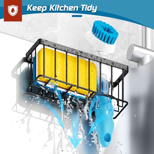 MURLONG Sponge Holder for Kitchen Sink,Sink Caddy Organizer with Suction Cups/Adhesive Strips,Dish Sponge Holder Design for Sponges,Scrubber,Stoppers-Black - color: Black