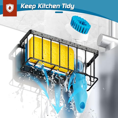 MURLONG Sponge Holder for Kitchen Sink,Sink Caddy Organizer with Suction Cups/Adhesive Strips,Dish Sponge Holder Design for Sponges,Scrubber,Stoppers-Black - color: Black