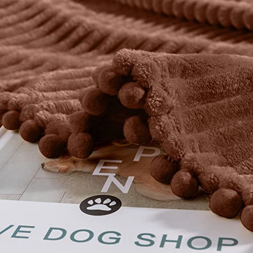 DISSA Fleece Blanket Throw Size – 51x63, Caramel – Soft, Plush, Fluffy, Fuzzy, Warm, Cozy – Perfect Throw for Couch, Bed, Sofa - with Pompom Fringe - Flannel Blanket Throw Blanket - color: Caramel, size: 51x63"