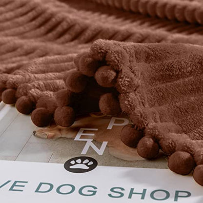 DISSA Fleece Blanket Throw Size – 51x63, Caramel – Soft, Plush, Fluffy, Fuzzy, Warm, Cozy – Perfect Throw for Couch, Bed, Sofa - with Pompom Fringe - Flannel Blanket Throw Blanket - color: Caramel, size: 51x63"