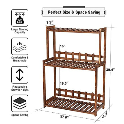 Ufine 3 Tier Wood Plant Stand Vertical Plant Display Shelf | Indoor Outdoor Plant Rack, Balcony Living Room, Kitchen, Porch Plant Organizer
