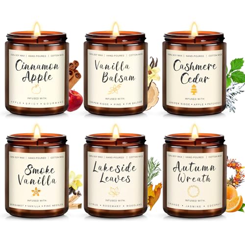 Candles for Home Scented, 6 x 7.1 oz Soy Wax & 150 Hours Long Lasting Fall Candles, Gifts for Women Birthday Thanksgiving Day Merry Christmas - color: Autumn Wreath/Cinnamon&Pumpkin/Season/Apple Pi/Pumpkin Waffles/Lakeside Leaves