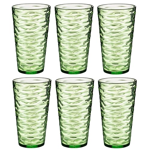 20-ounce Plastic Tumblers, Acrylic Drinking Glasses High-Balls, set of 6 Green Reusable Plastic Cups, Stackable, BPA-Free, Shatter-Proof, Dishwasher-Safe - color: Green